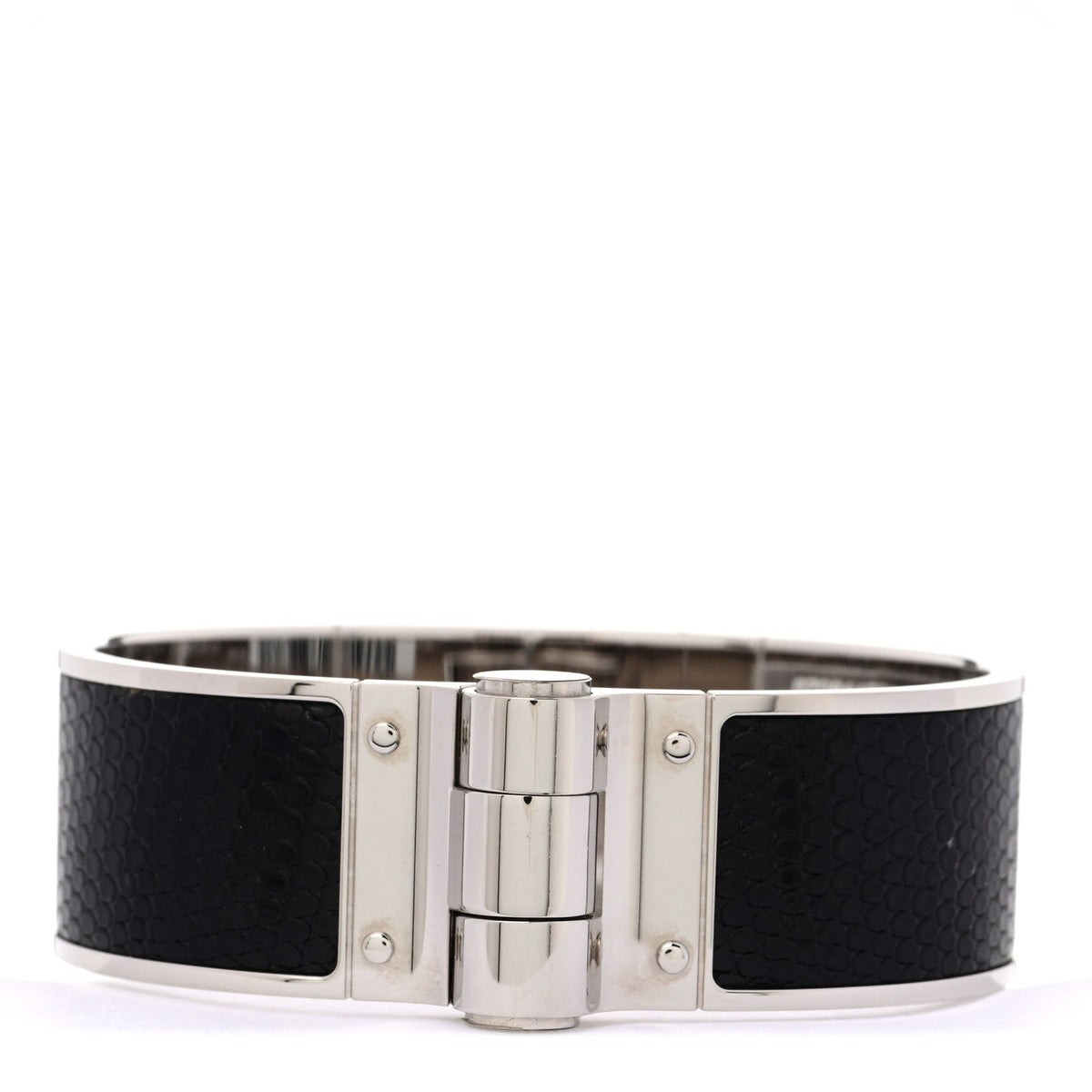 Lizard Charniere Cuir Wide Hinged Bracelet L Ombre