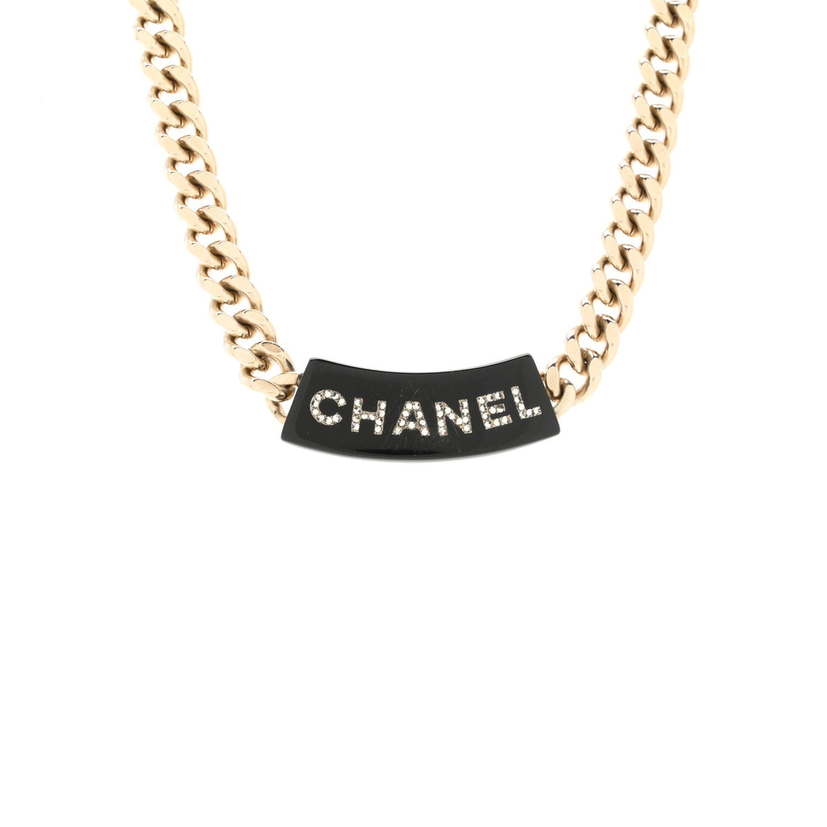 Metal Resin Crystal Chain Logo Necklace Gold Black