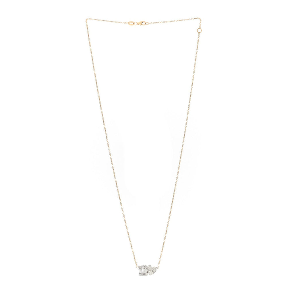 14K Yellow White Gold Diamond Heart and Square Necklace