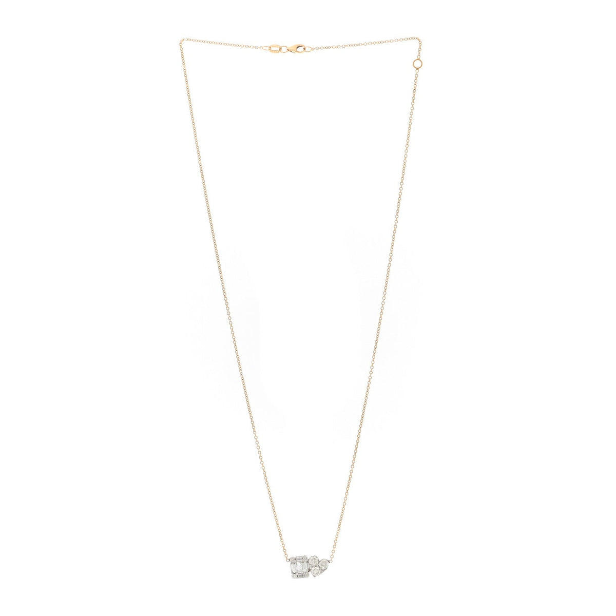 14K Yellow White Gold Diamond Heart and Square Necklace