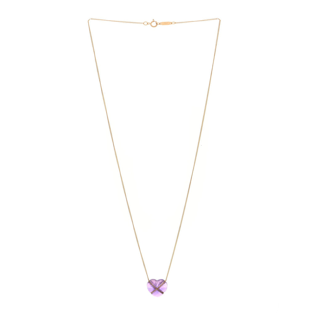 18K Yellow Gold Amethyst Crossover Heart Pendant Necklace