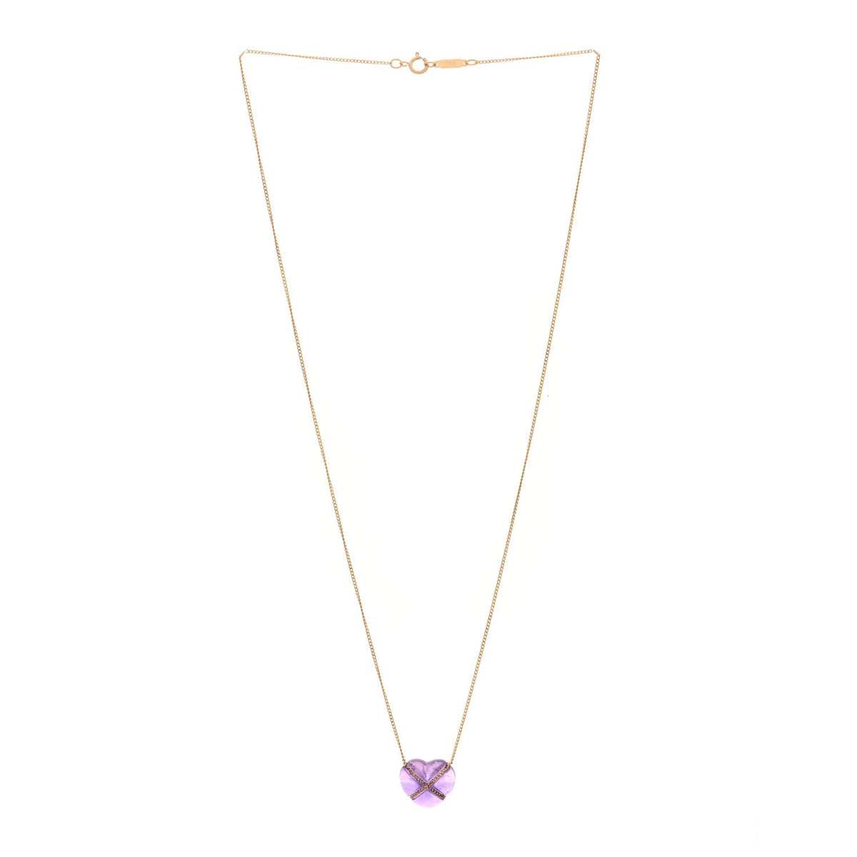 18K Yellow Gold Amethyst Crossover Heart Pendant Necklace