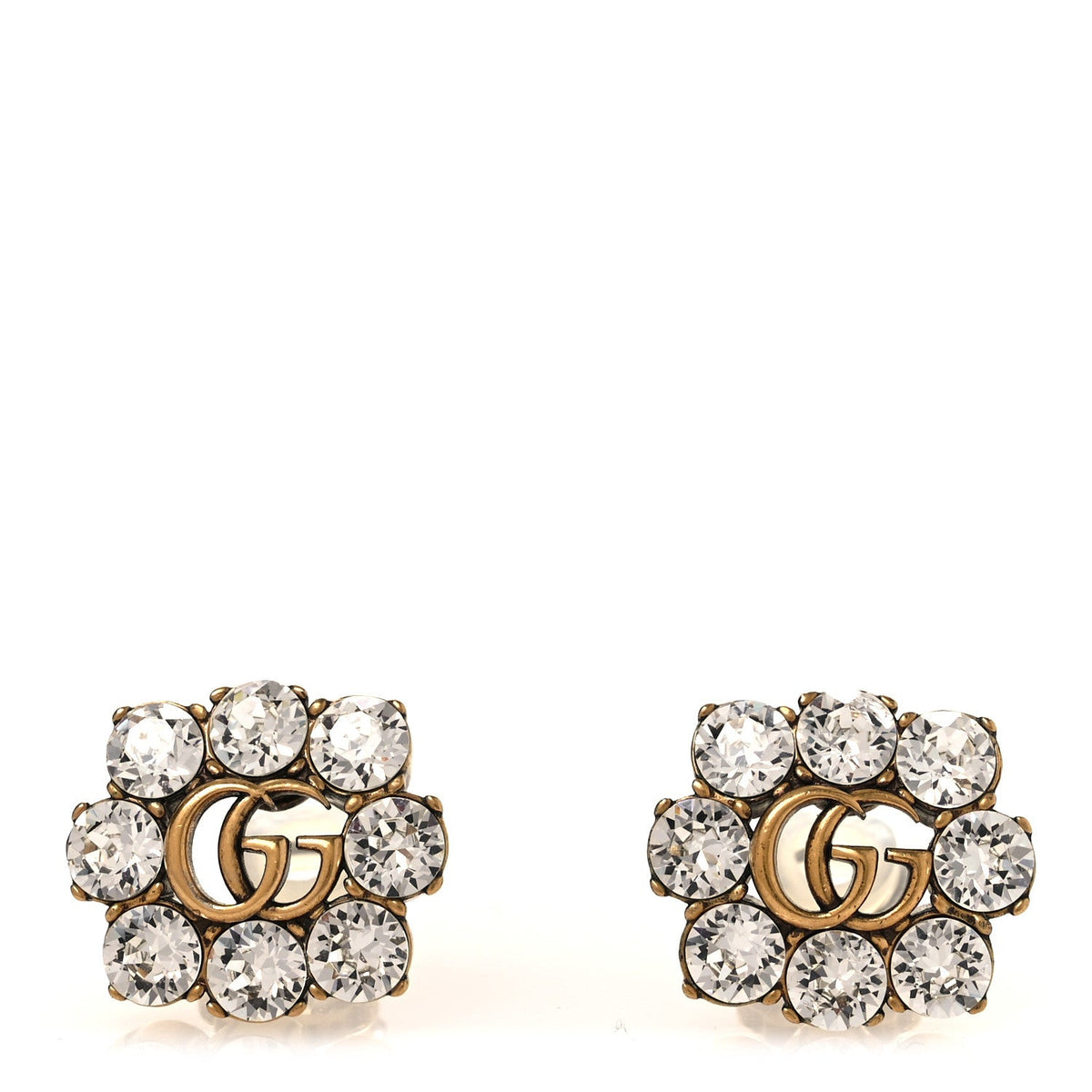 Metal Crystal Double G Clip On Earrings Aged Gold