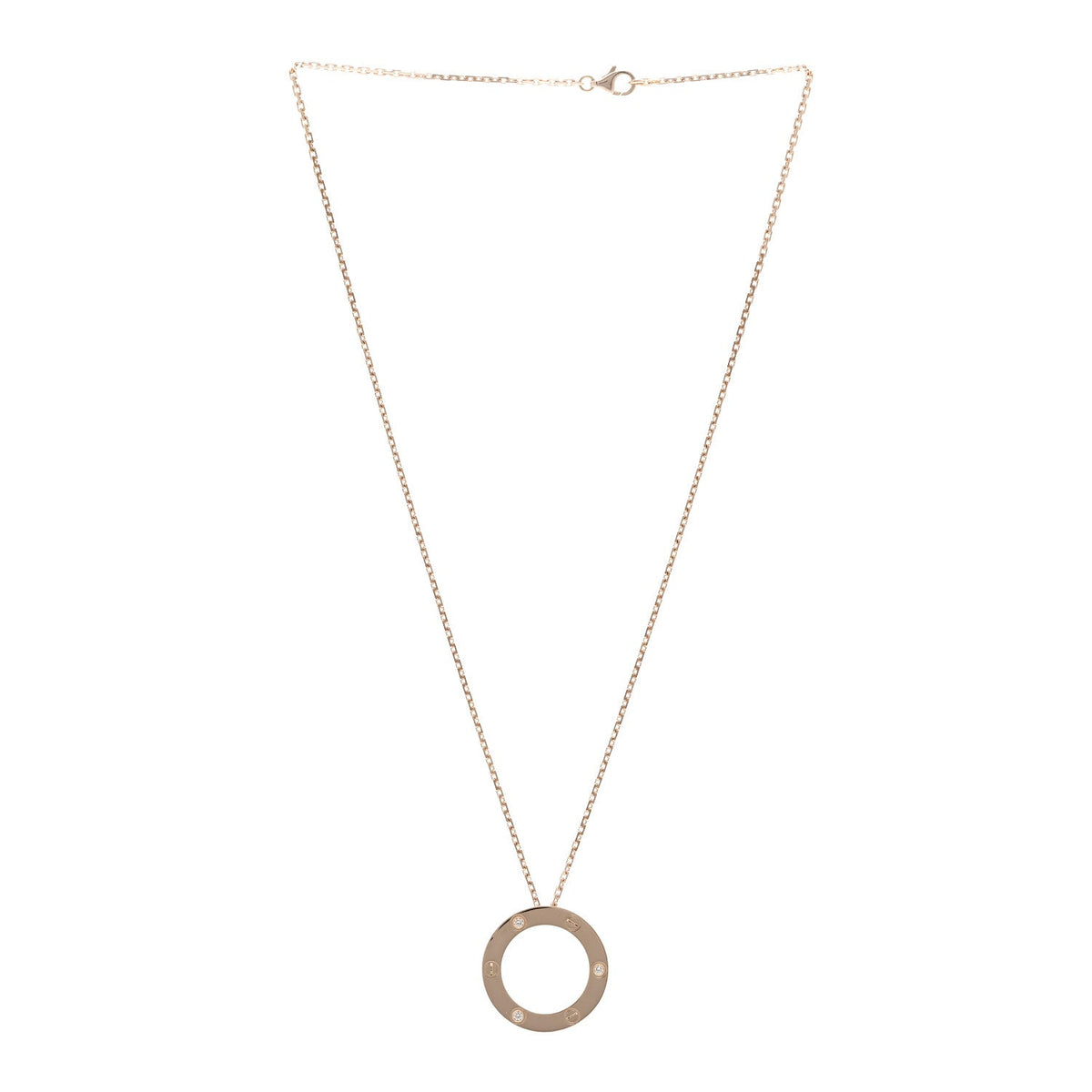 18K Pink Gold 3 Diamonds LOVE Pendant Necklace