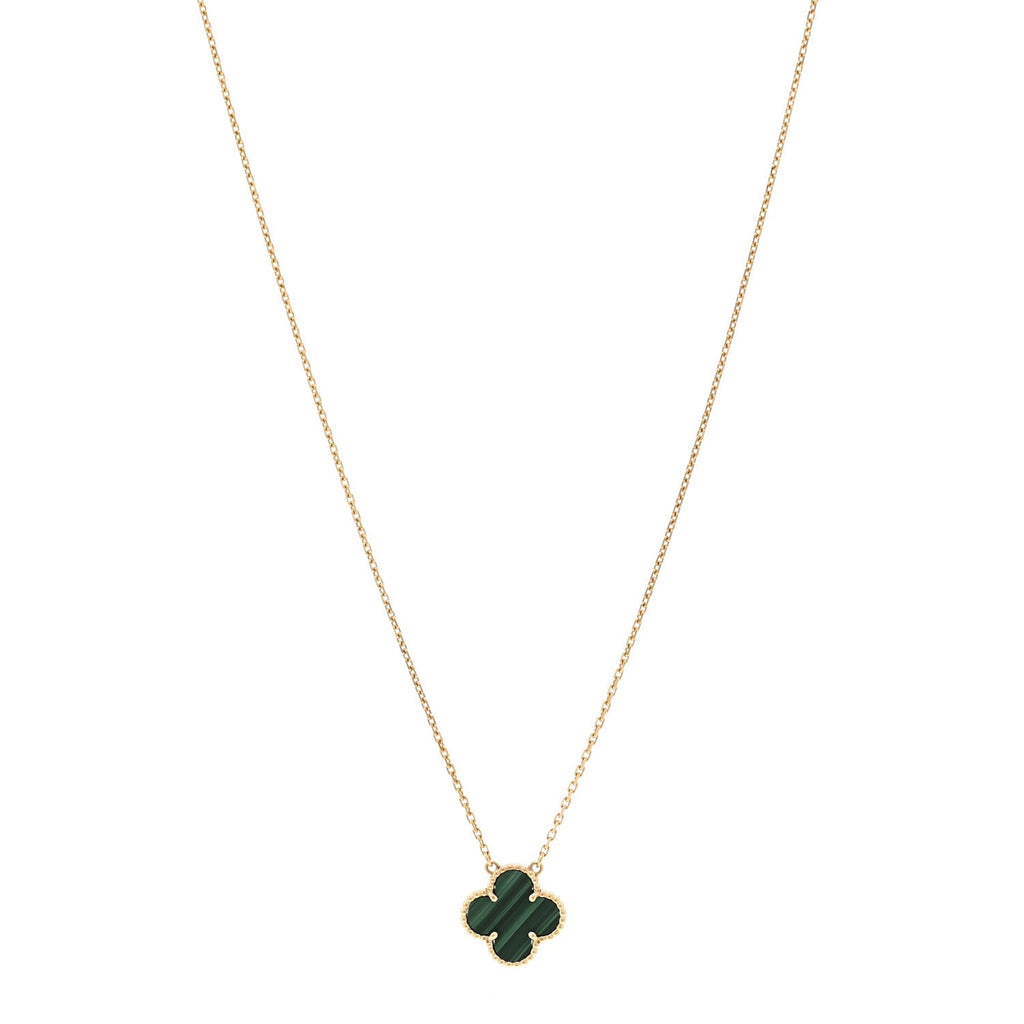 18K Yellow Gold Malachite Vintage Alhambra Pendant Necklace