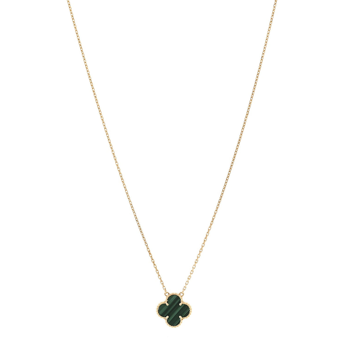 18K Yellow Gold Malachite Vintage Alhambra Pendant Necklace