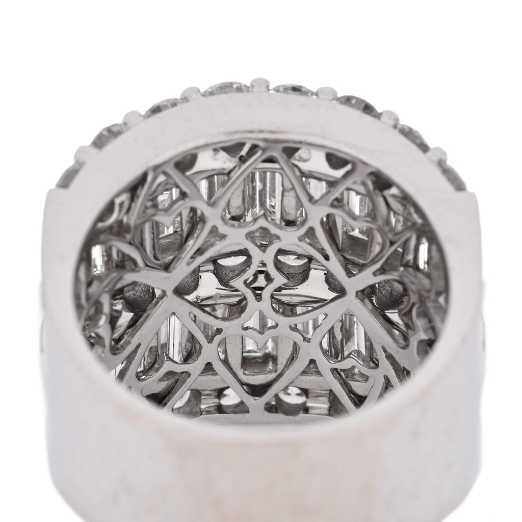 18K White Gold Diamond 4.12ctw Round Baguette Cut Five Row Band Ring 53 6.5