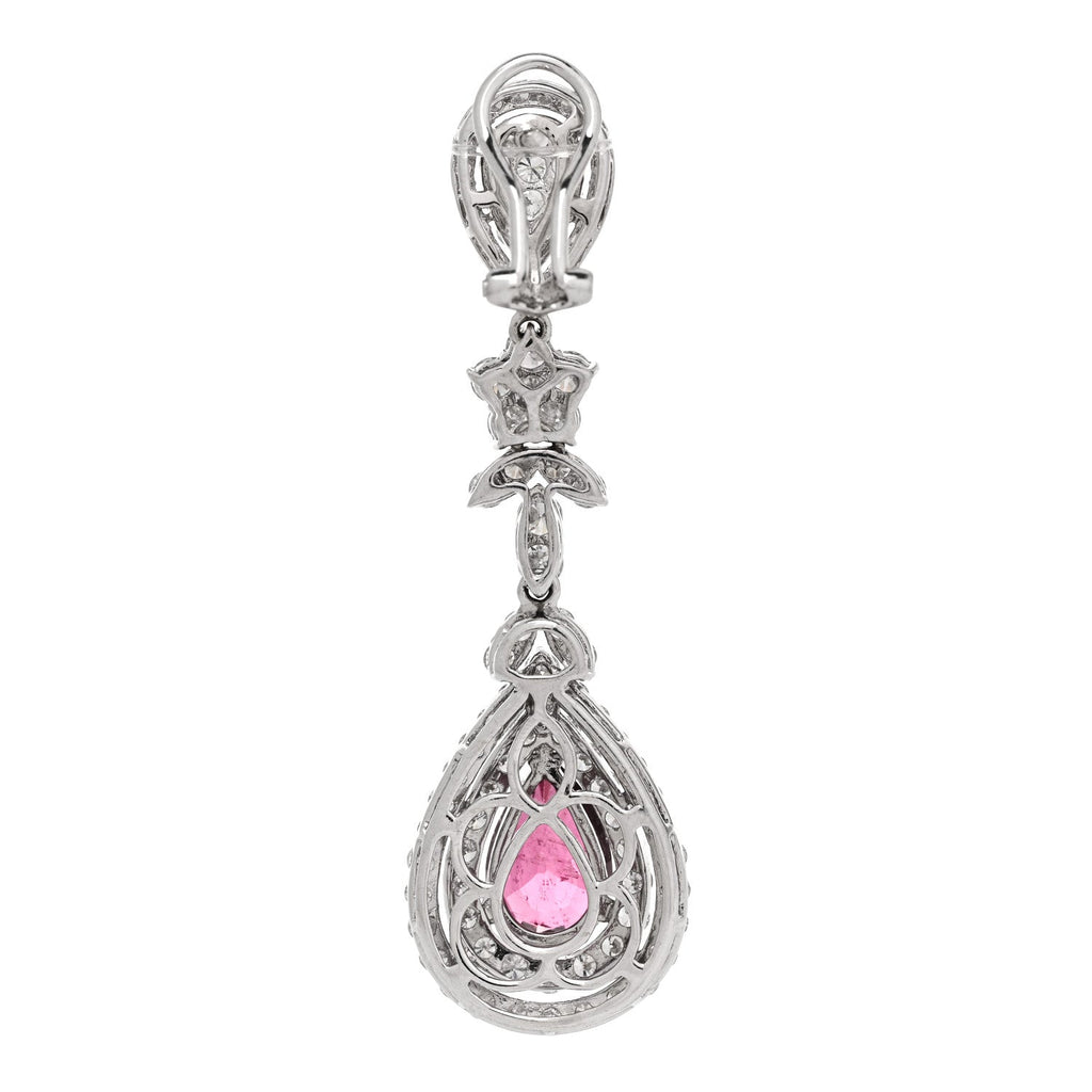 14K White Gold Diamond 4.40ctw Rubellite Pear Cut Drop Earrings