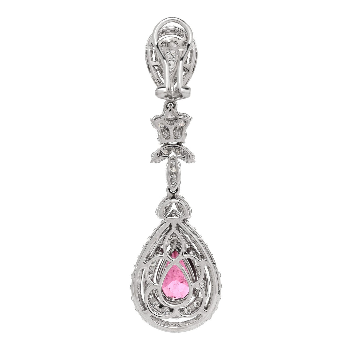 14K White Gold Diamond 4.40ctw Rubellite Pear Cut Drop Earrings