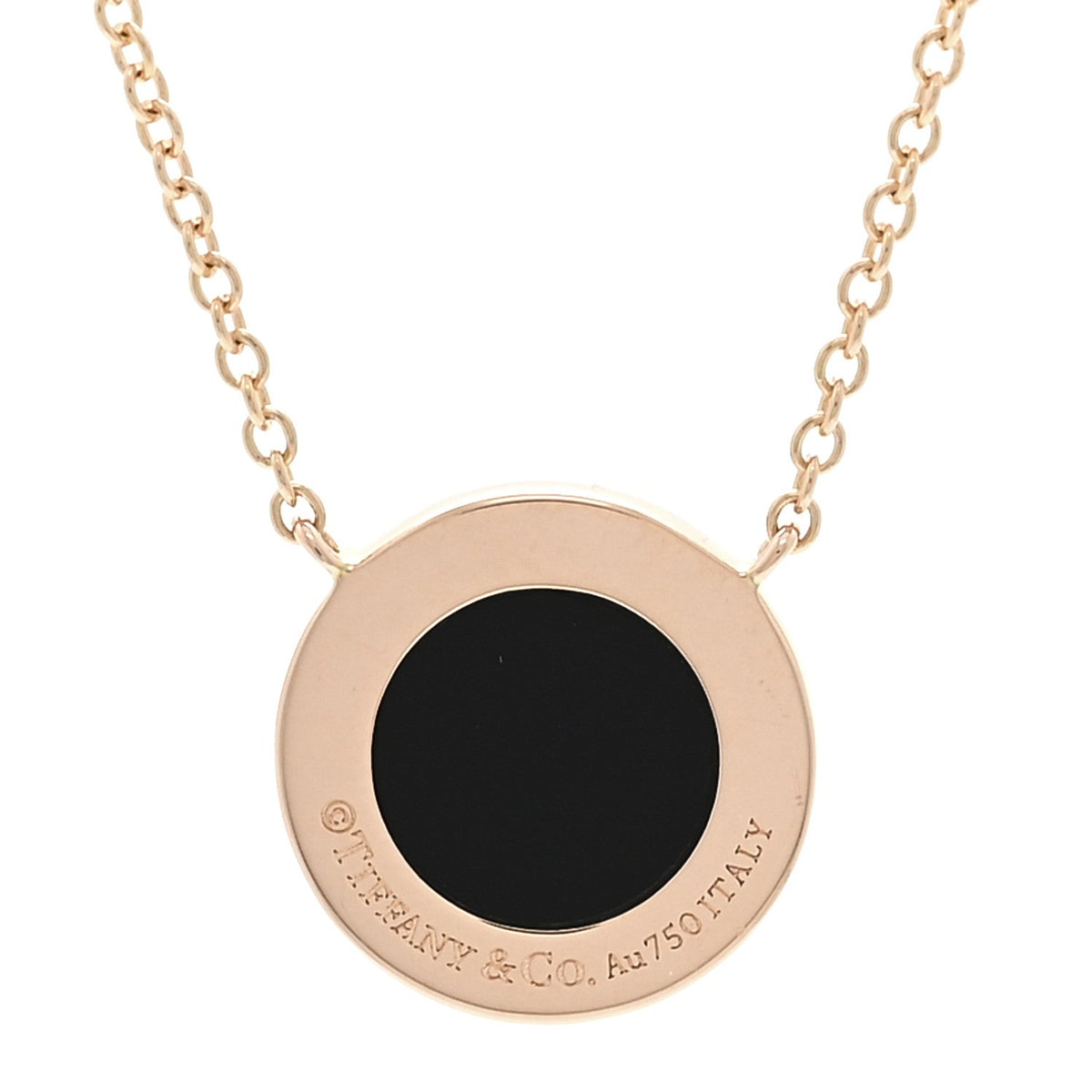 18K Rose Gold Diamond Black Onyx Small T Circle Pendant Necklace