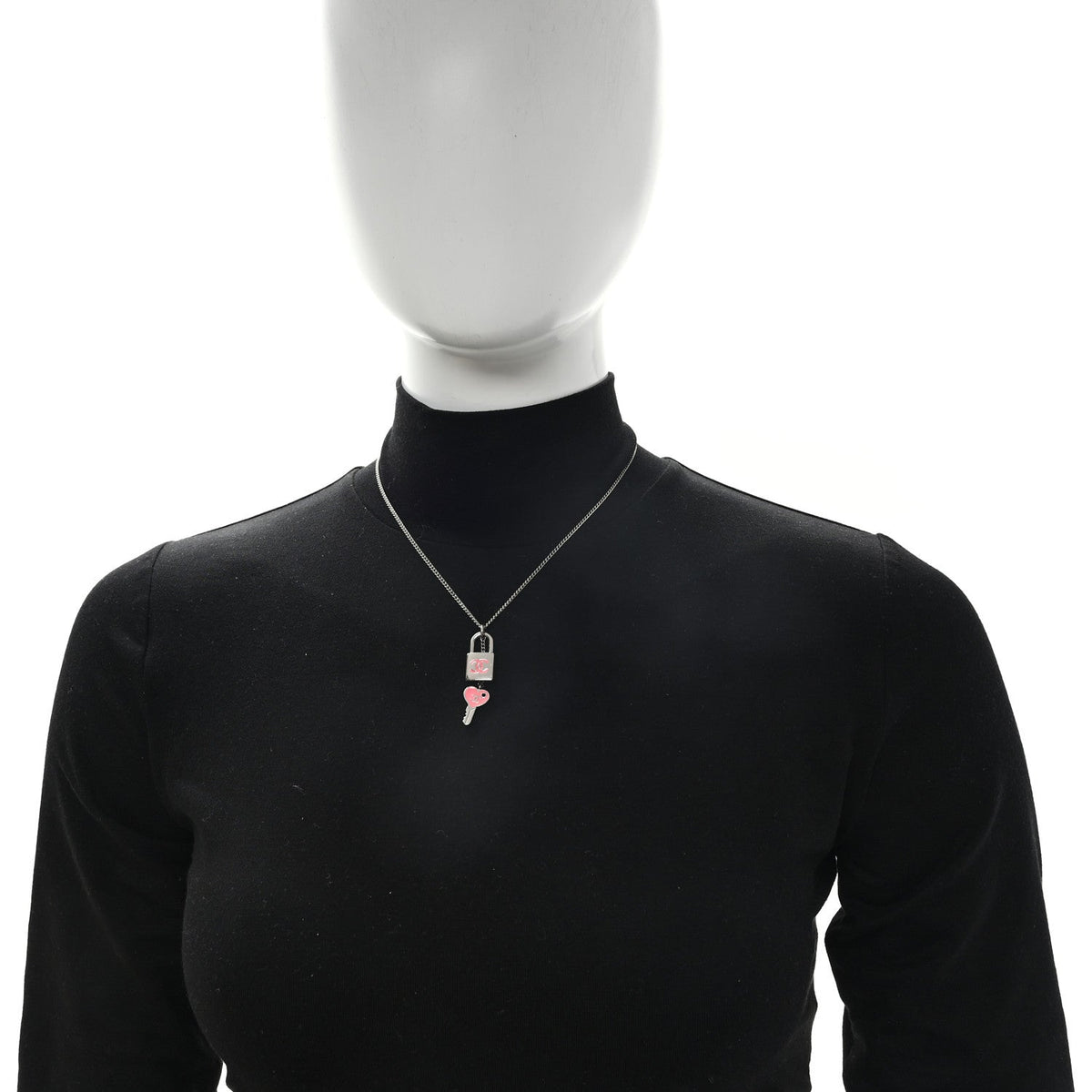 Enamel CC Padlock Heart Key Necklace  Silver Rose Salmon