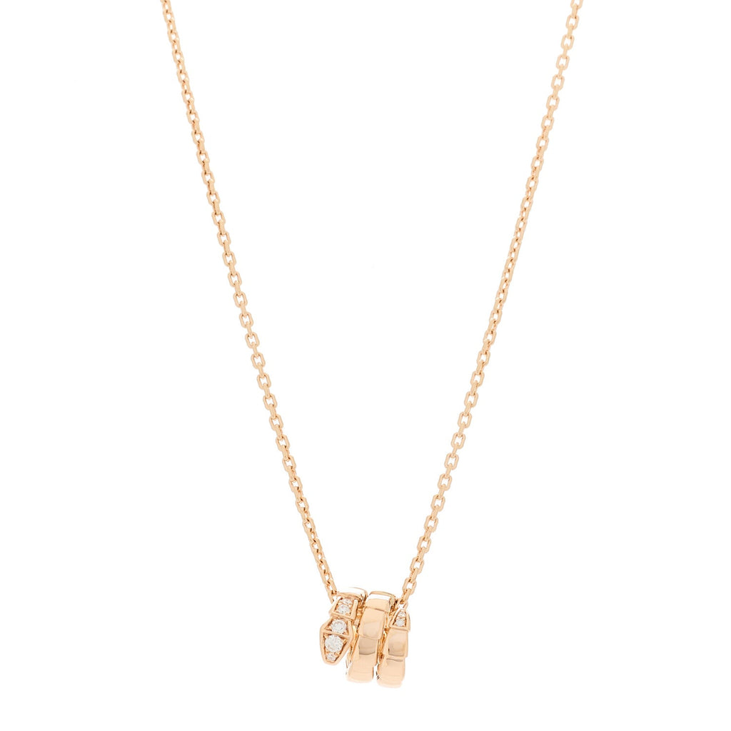 18K Rose Gold Diamond Serpenti Viper Demi Pave Pendant Necklace