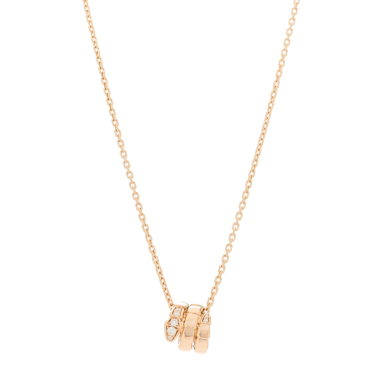18K Rose Gold Diamond Serpenti Viper Demi Pave Pendant Necklace