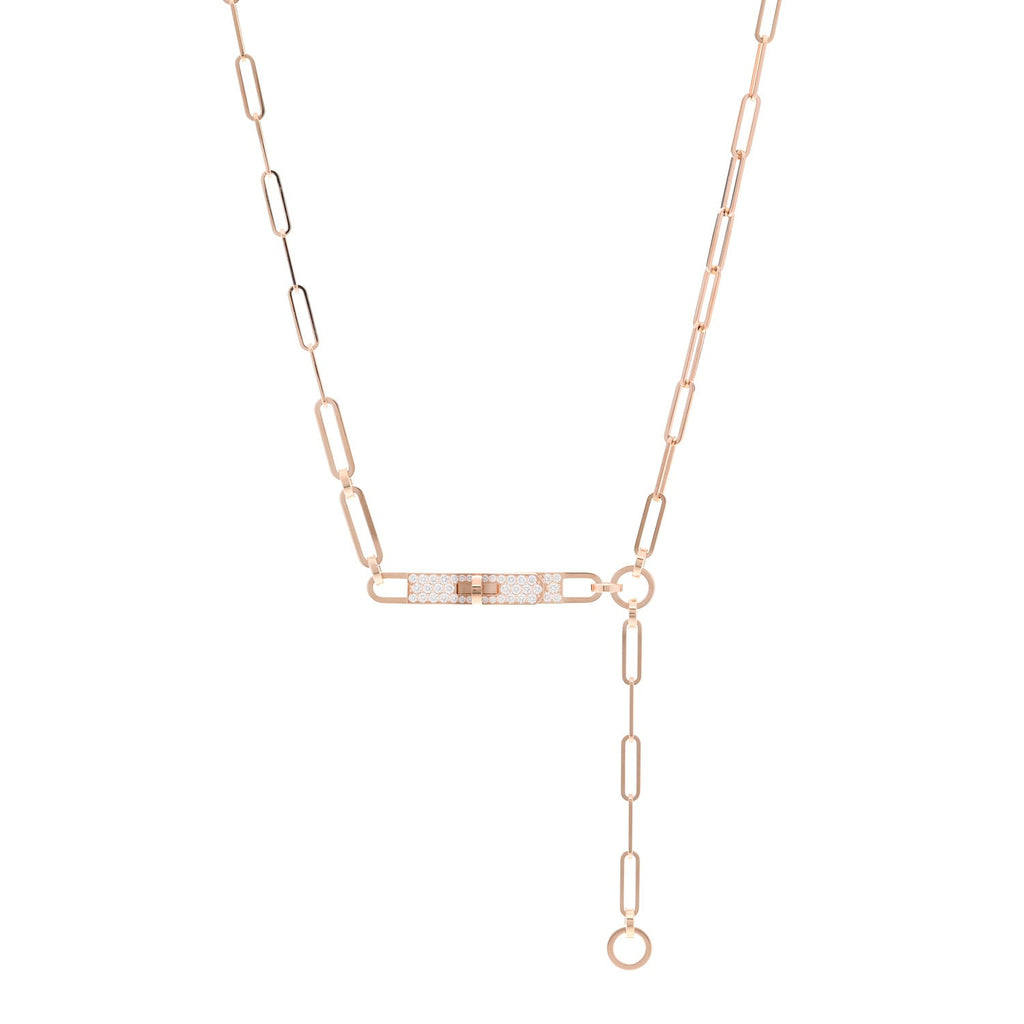 18K Rose Gold Diamond Pave PM Kelly Chaine Lariat Necklace ST
