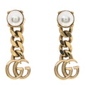 Metal Pearl Double G Chain Drop Earrings Gold