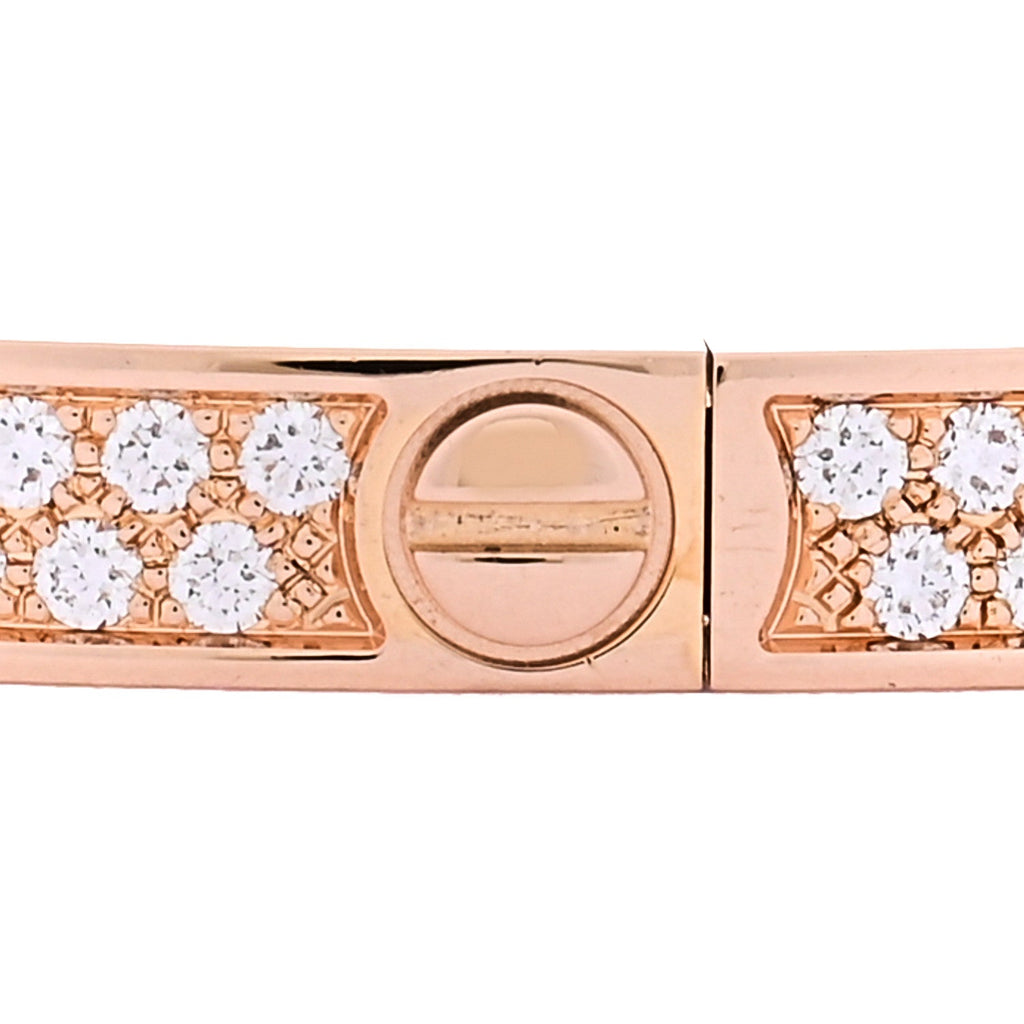 18K Pink Gold Diamond Small LOVE Paved Bracelet 16