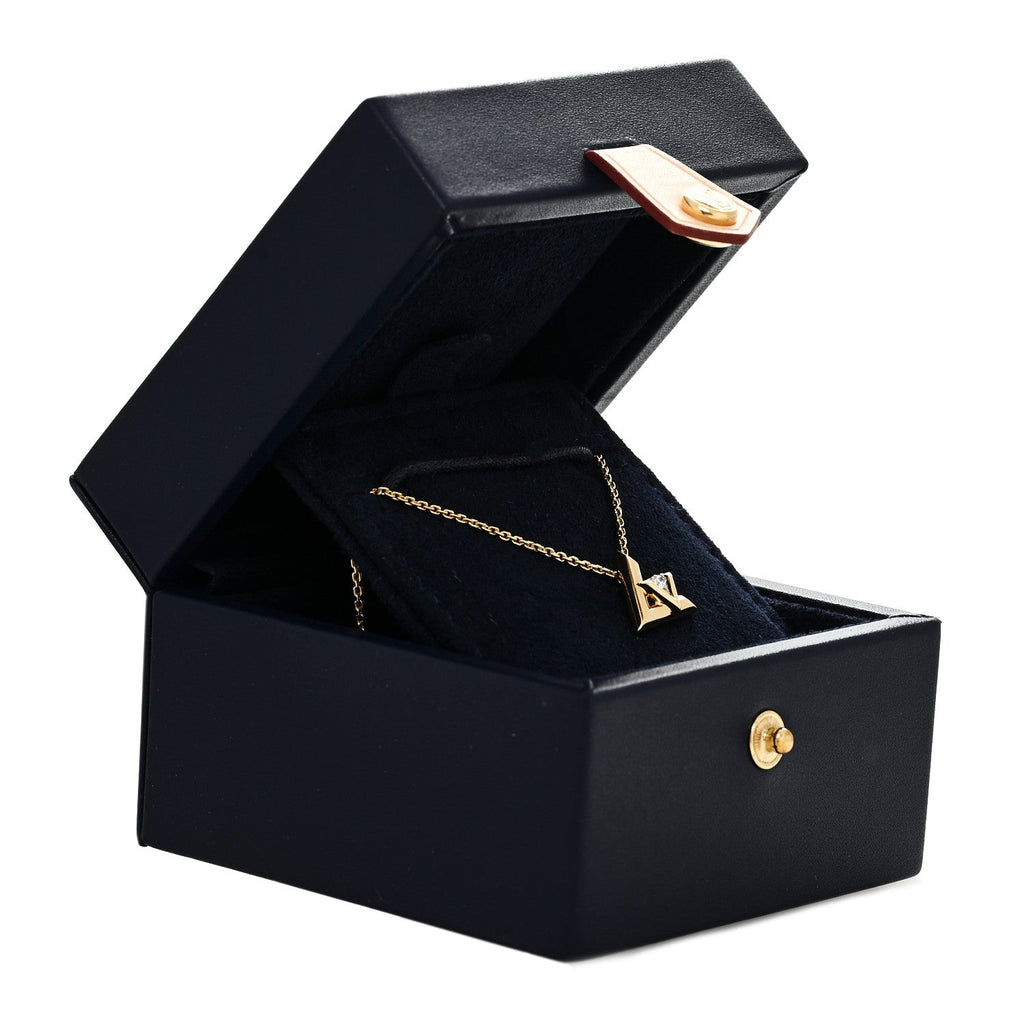 18K Yellow Gold Diamond Small LV Volt One Pendant Necklace