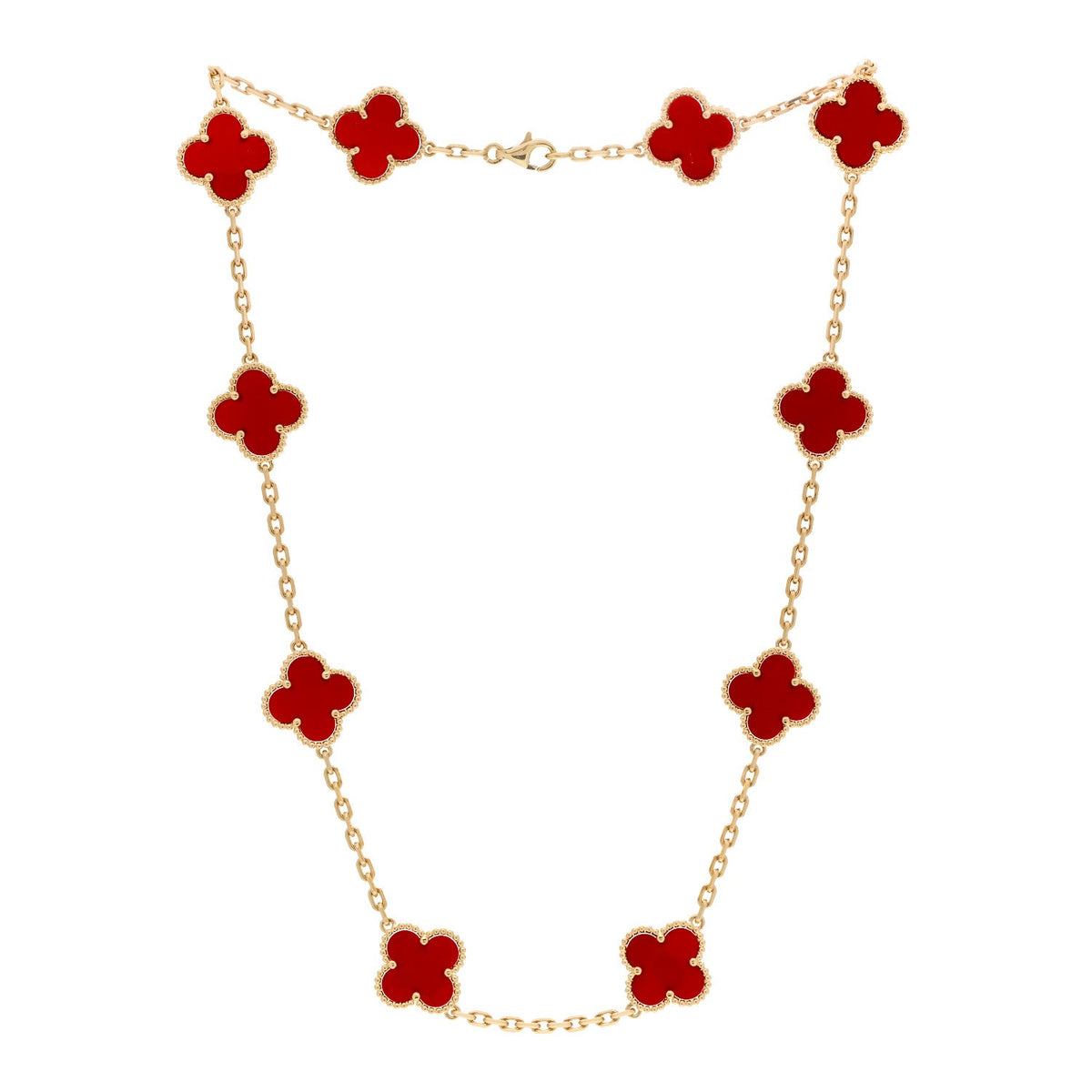 18K Yellow Gold Carnelian 10 Motifs Vintage Alhambra Necklace