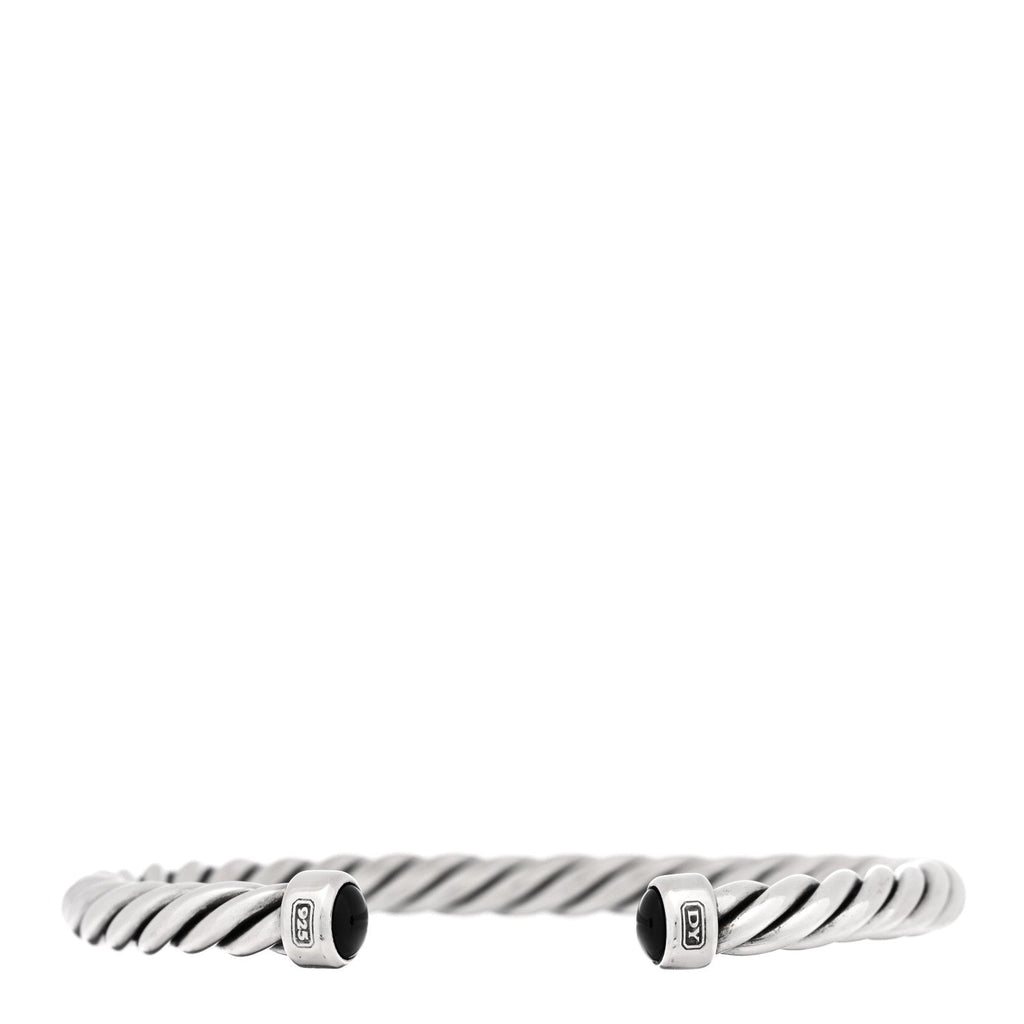 Sterling Silver Onyx 6mm Cable Classic Cuff Bracelet