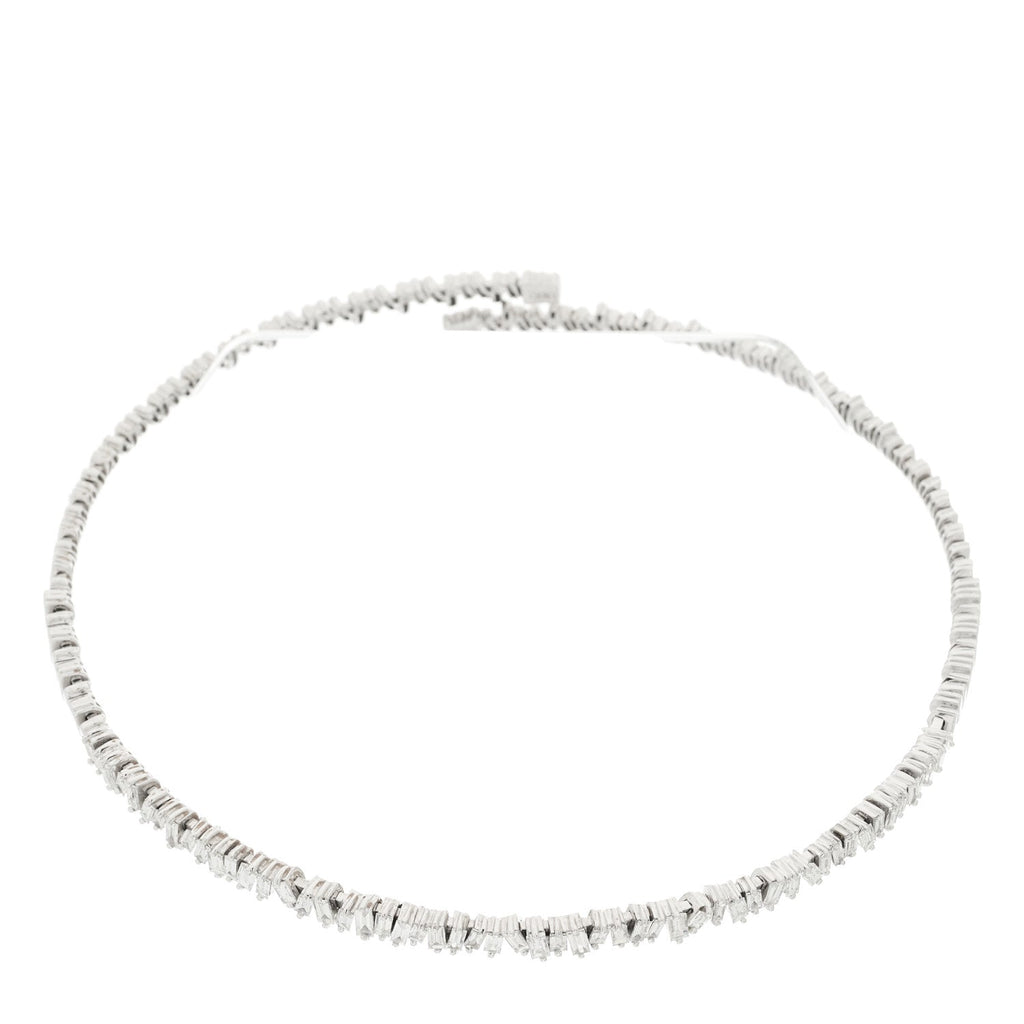 18K White Gold Diamond Classic Half Baguette Choker Necklace