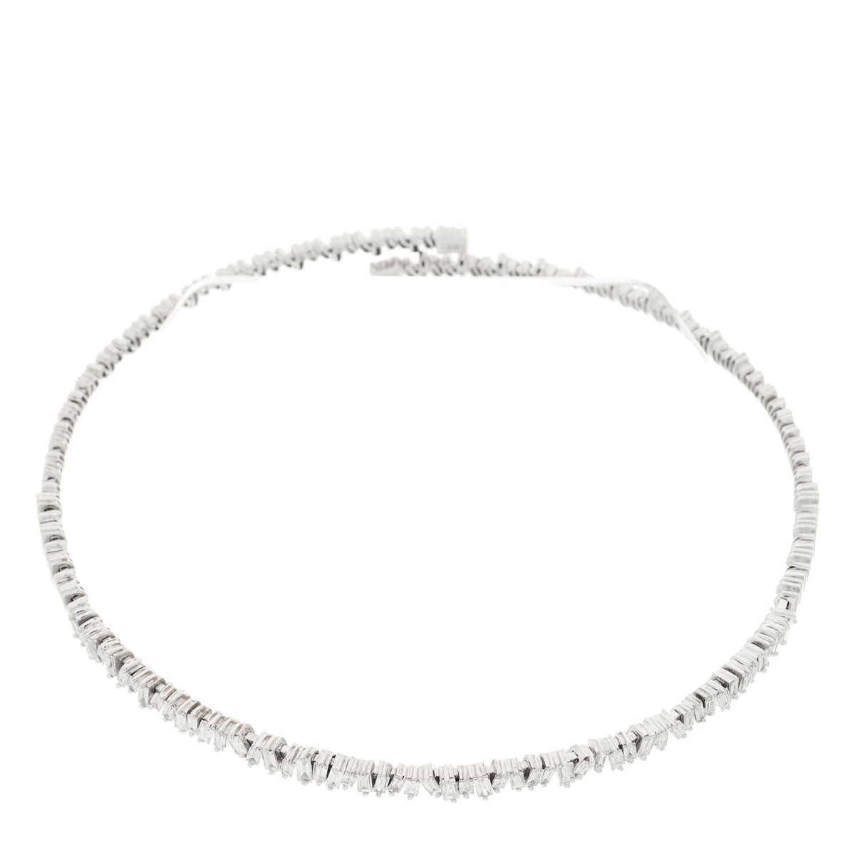 18K White Gold Diamond Classic Half Baguette Choker Necklace
