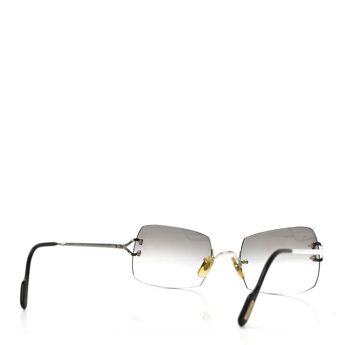 Metal Rimless C De Cartier 135 Square Sunglasses Silver Black