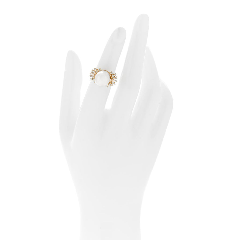 14K Yellow Gold Diamond Cultured Pearl Cocktail Ring 46 3.75