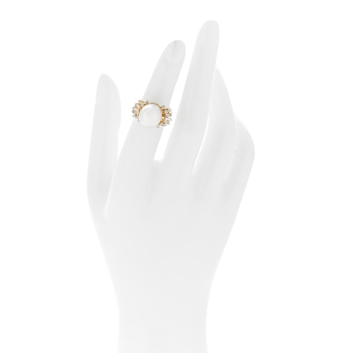 14K Yellow Gold Diamond Cultured Pearl Cocktail Ring 46 3.75