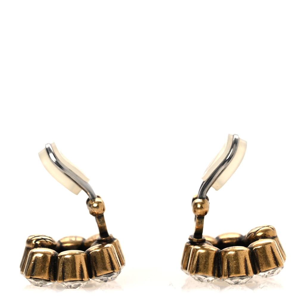 Metal Crystal Double G Clip On Earrings Aged Gold