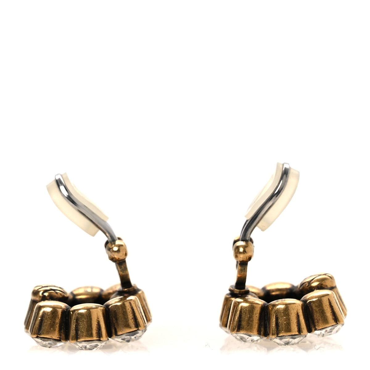 Metal Crystal Double G Clip On Earrings Aged Gold