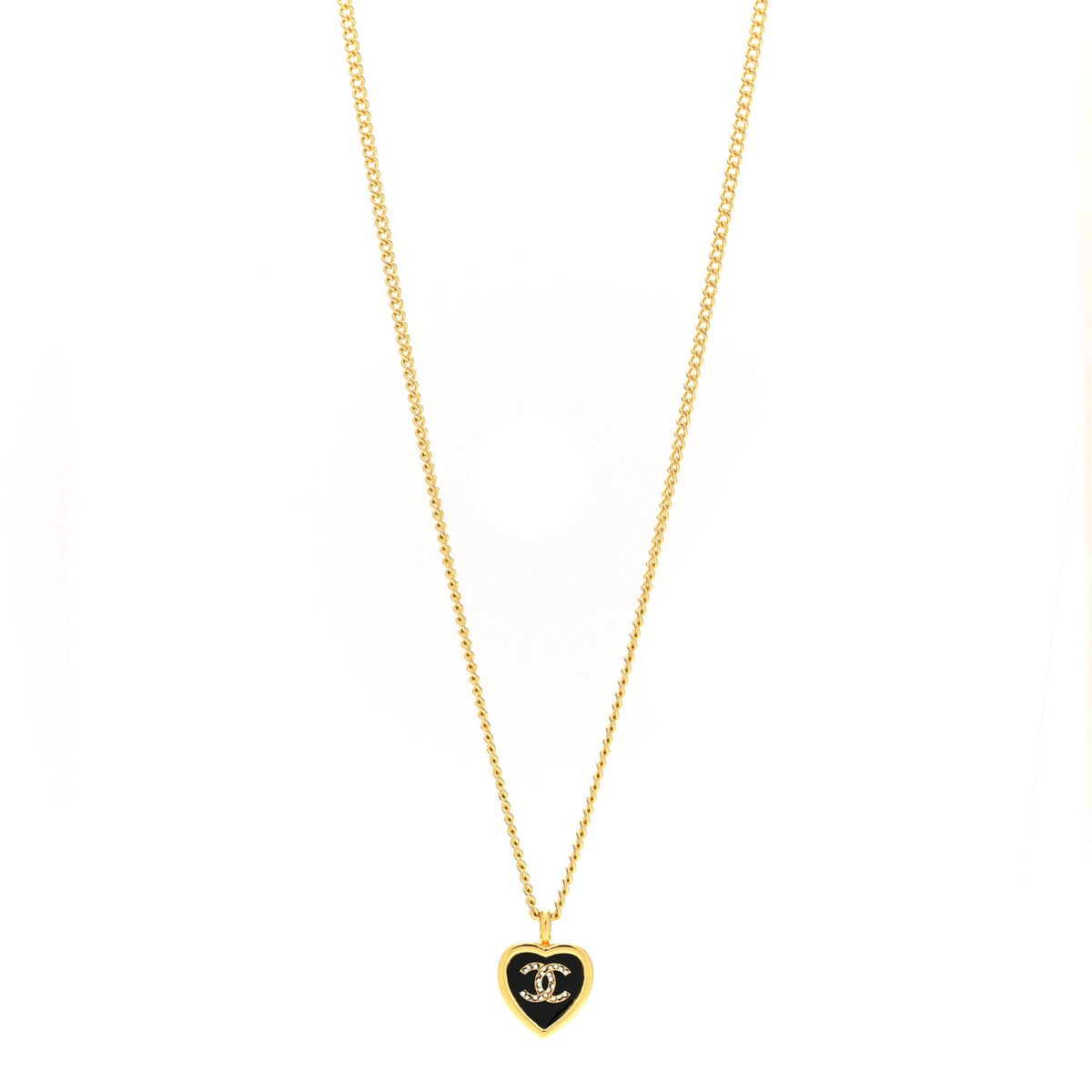 Metal Resin Crystal CC Heart Necklace Gold Black