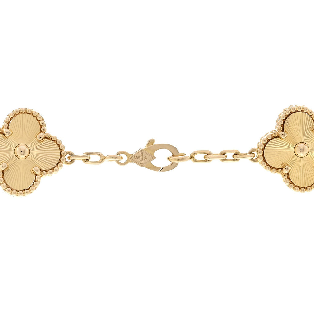18K Yellow Gold 10 Motifs Guilloche Vintage Alhambra Necklace