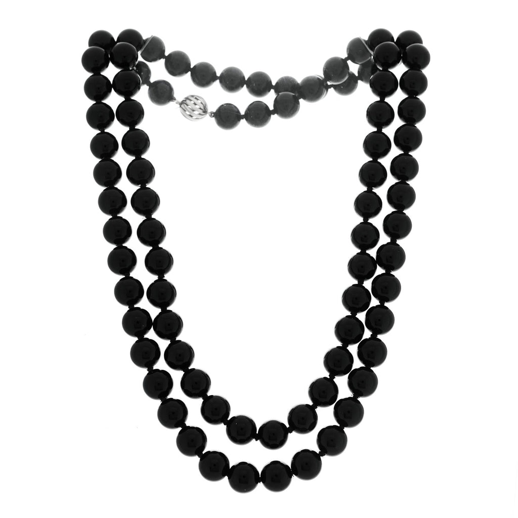 Sterling Silver Black Onyx 10mm Long Bead Necklace