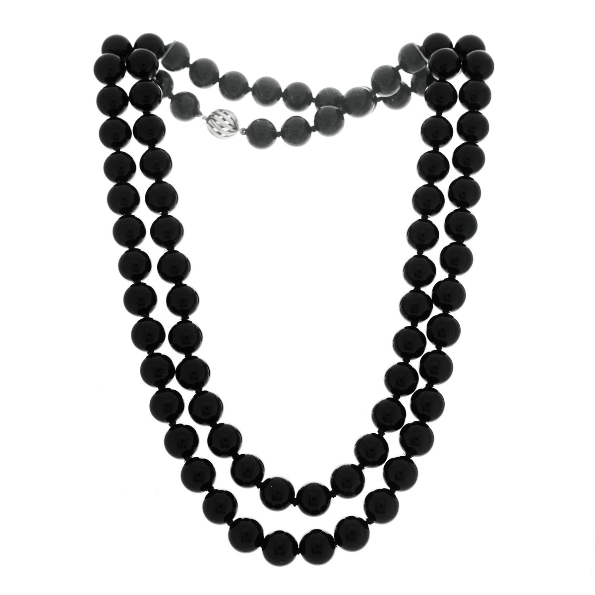 Sterling Silver Black Onyx 10mm Long Bead Necklace