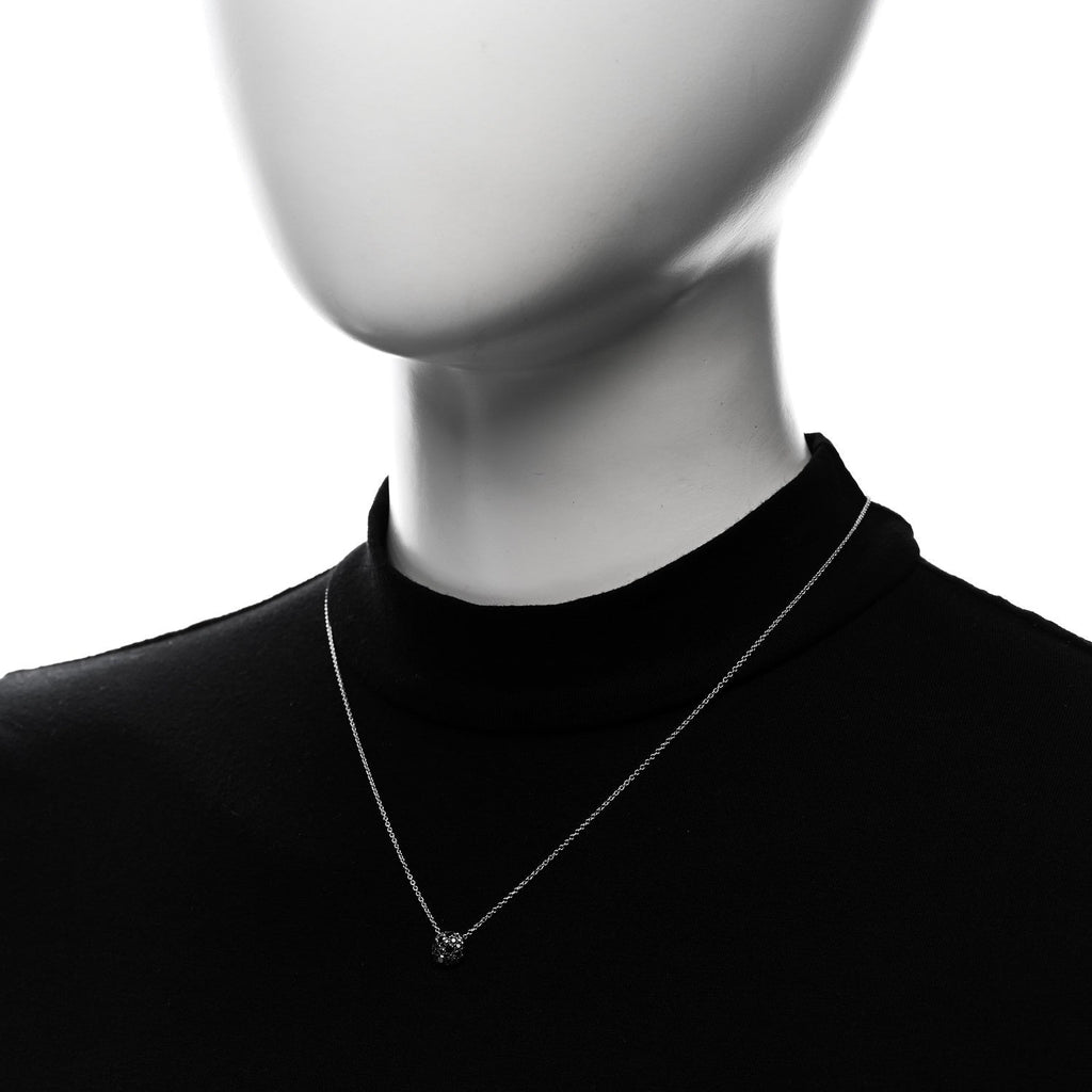 18K White Gold Black Diamond Cushion Pendant Necklace