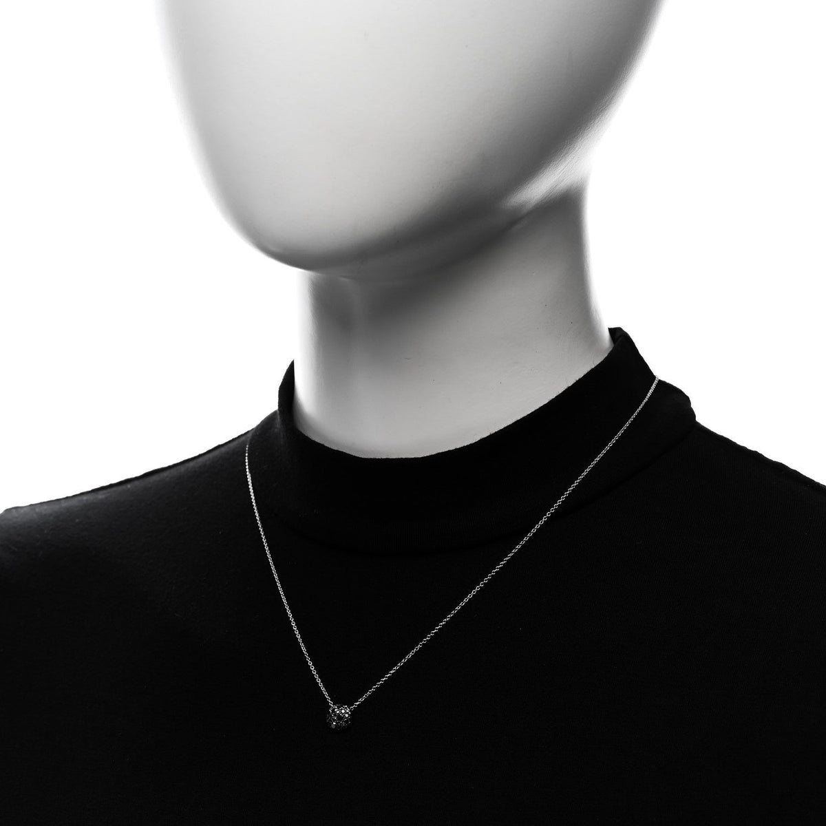 18K White Gold Black Diamond Cushion Pendant Necklace