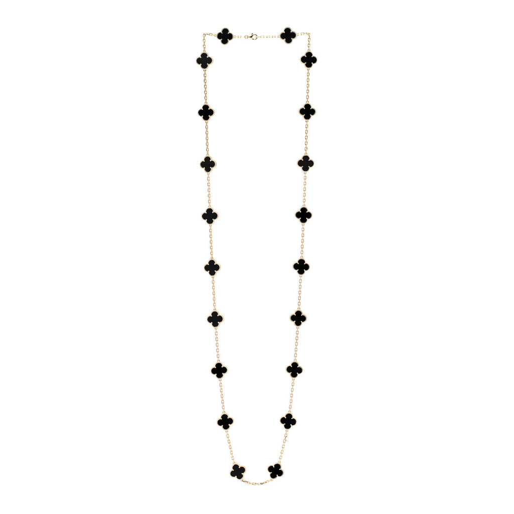 18K Yellow Gold Black Onyx 20 Motifs Vintage Alhambra Necklace