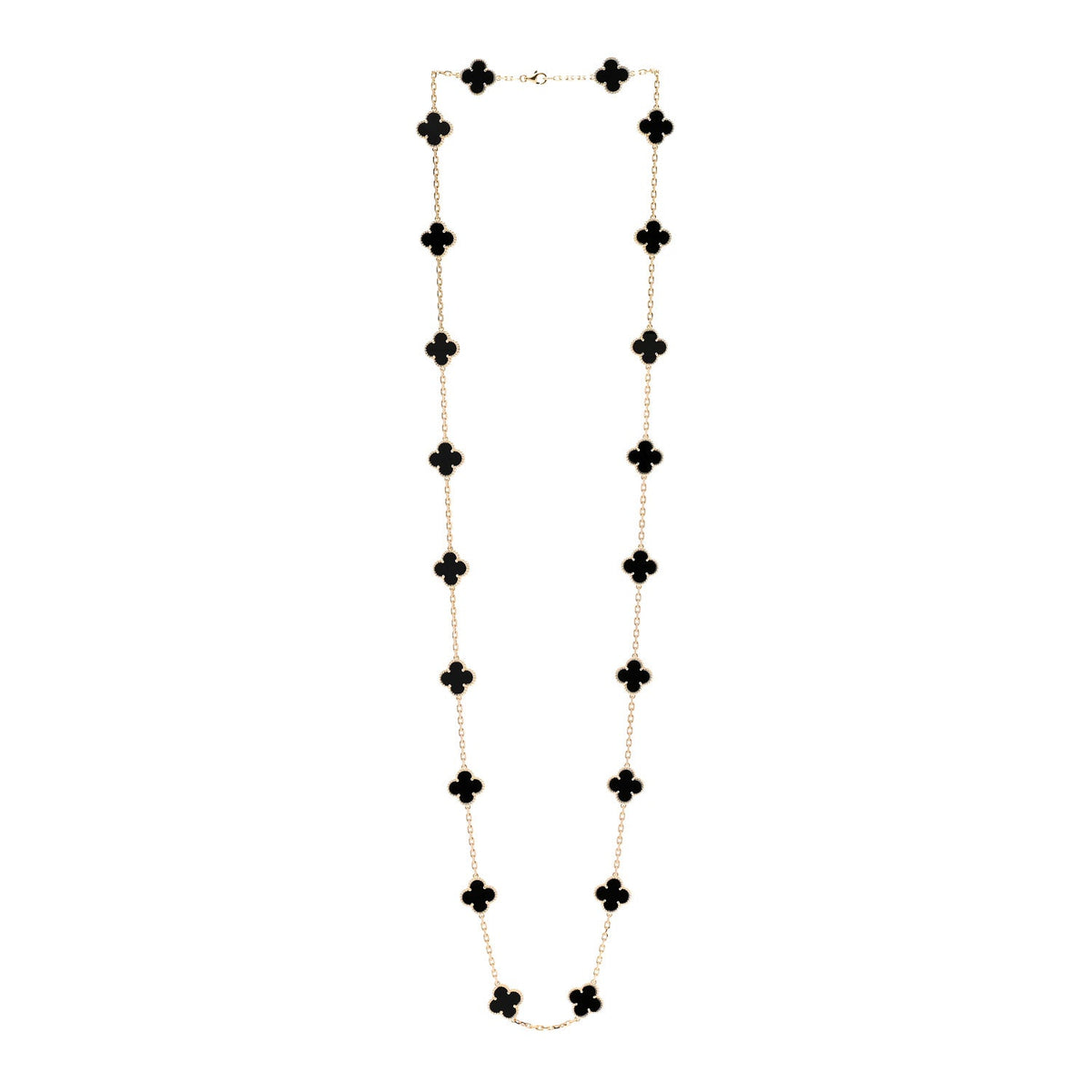 18K Yellow Gold Black Onyx 20 Motifs Vintage Alhambra Necklace