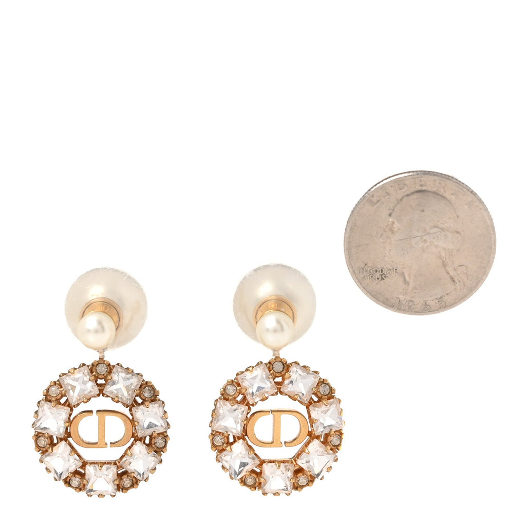 Pearl Crystal Dior Tribales Drop Earrings Gold
