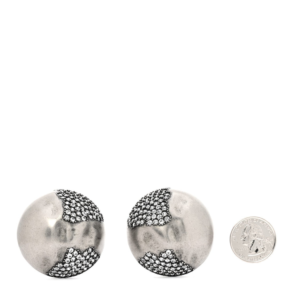 Brass Crystal Oversized Ball Clip On Earrings Silver