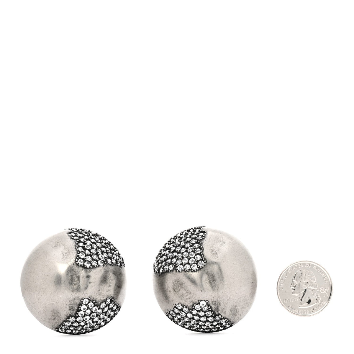 Brass Crystal Oversized Ball Clip On Earrings Silver