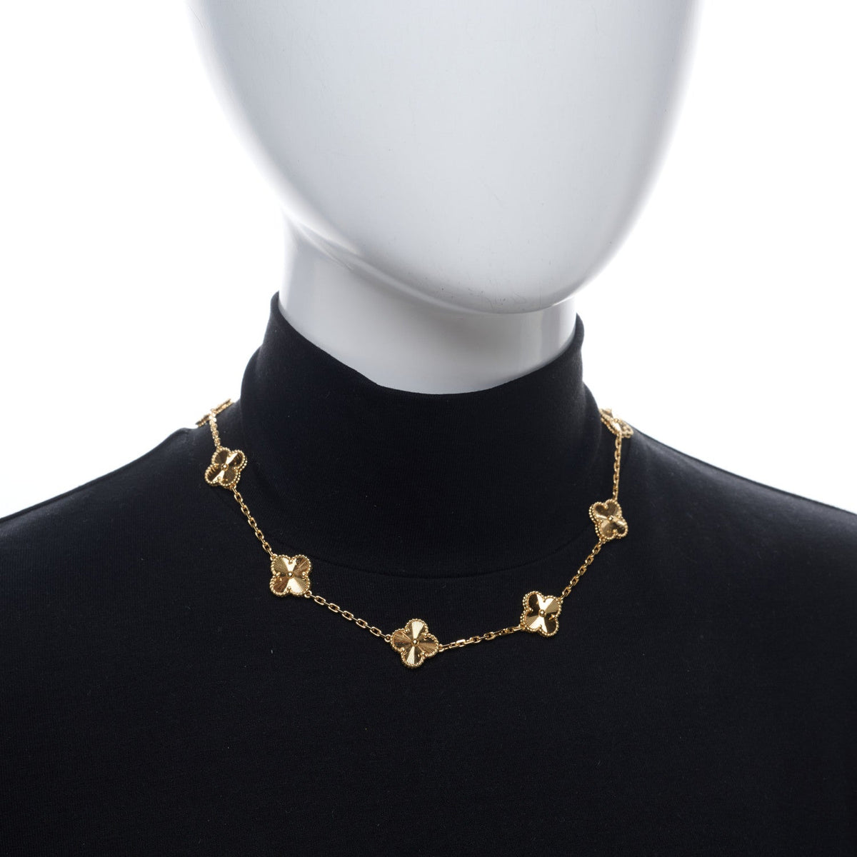 18K Yellow Gold 10 Motifs Guilloche Vintage Alhambra Necklace