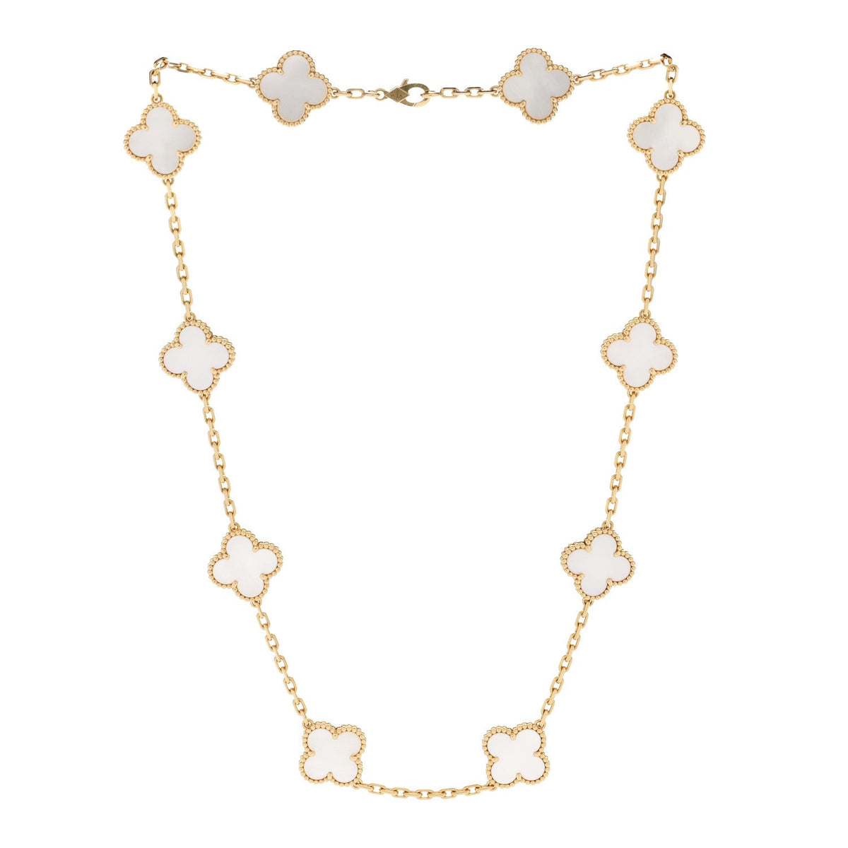 18K Yellow Gold Mother of Pearl 10 Motifs Vintage Alhambra Necklace