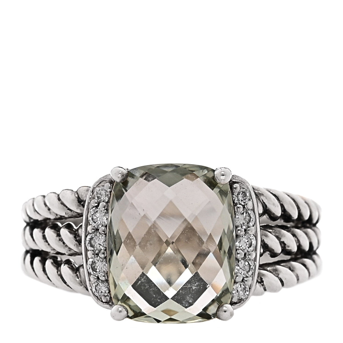 Sterling Silver Diamond Prasiolite 10mm Petite Wheaton Ring 50 5.5