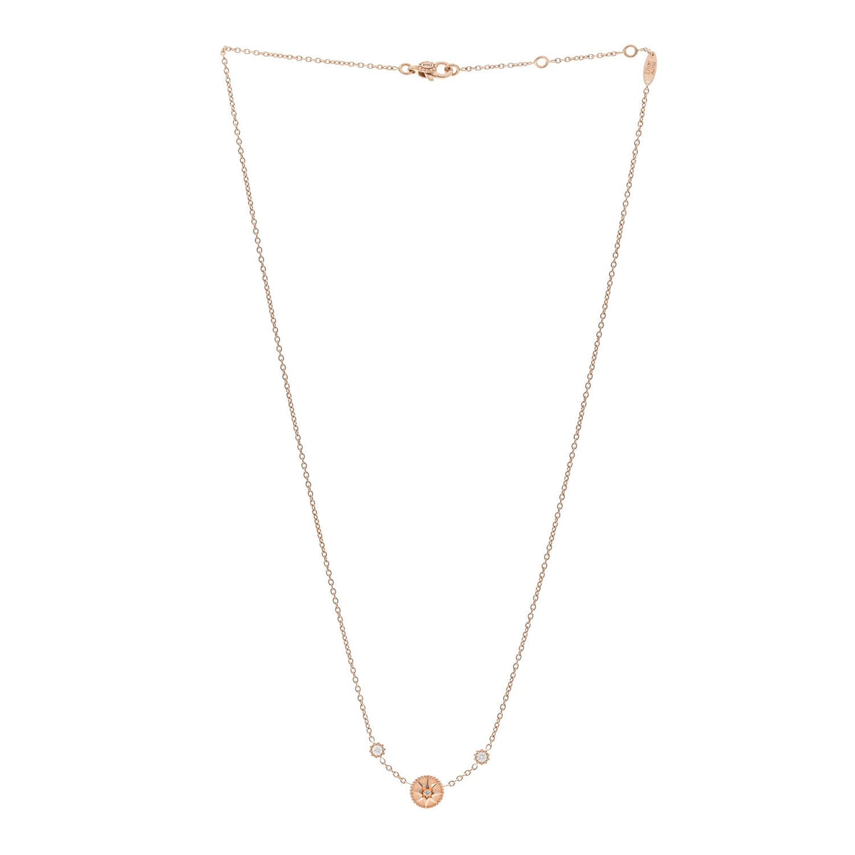 18K Rose Gold Diamond Pink Opal Rose Des Vents Station Necklace