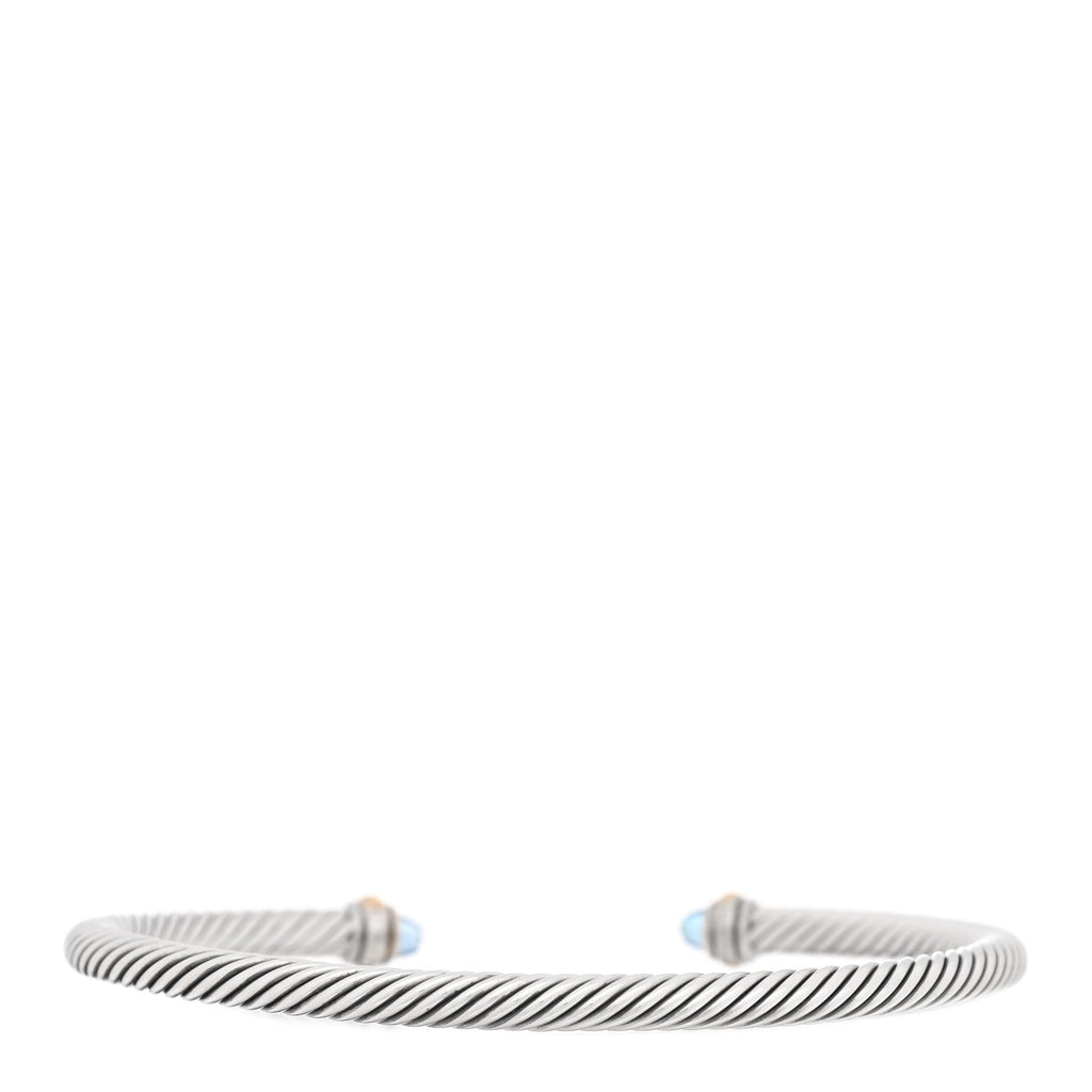 Sterling Silver 18K Yellow Gold Blue Topaz 4mm Cable Classics Bracelet