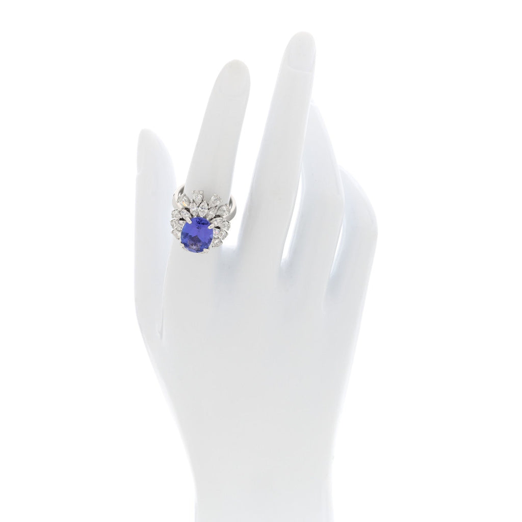 18K White Gold Diamond Tanzanite Oval Cocktail Ring 53 6.5