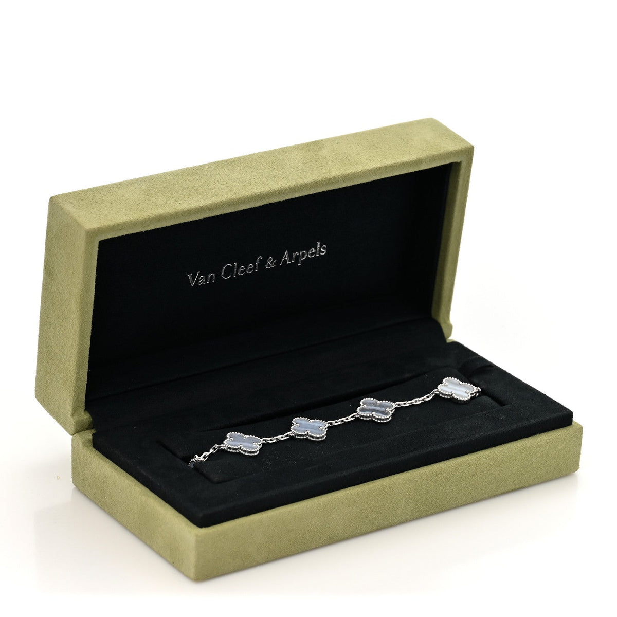 18K White Gold Chalcedony 5 Motifs Vintage Alhambra Bracelet