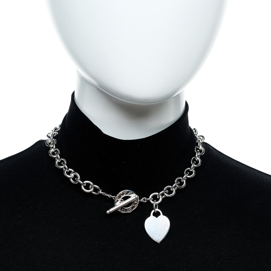 Sterling Silver Heart Tag Toggle Necklace