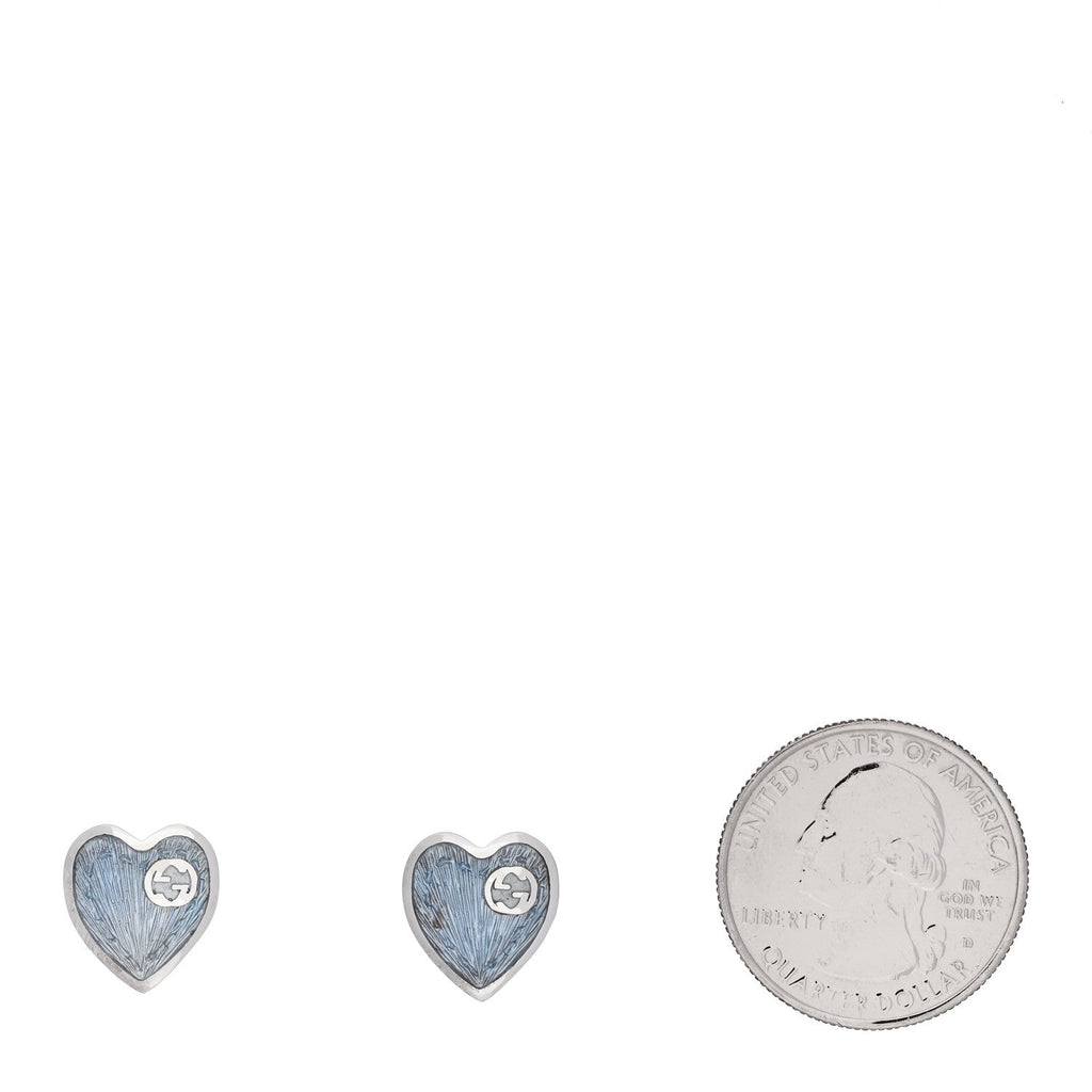 Sterling Silver Enamel Interlocking G Heart Stud Earrings Blue